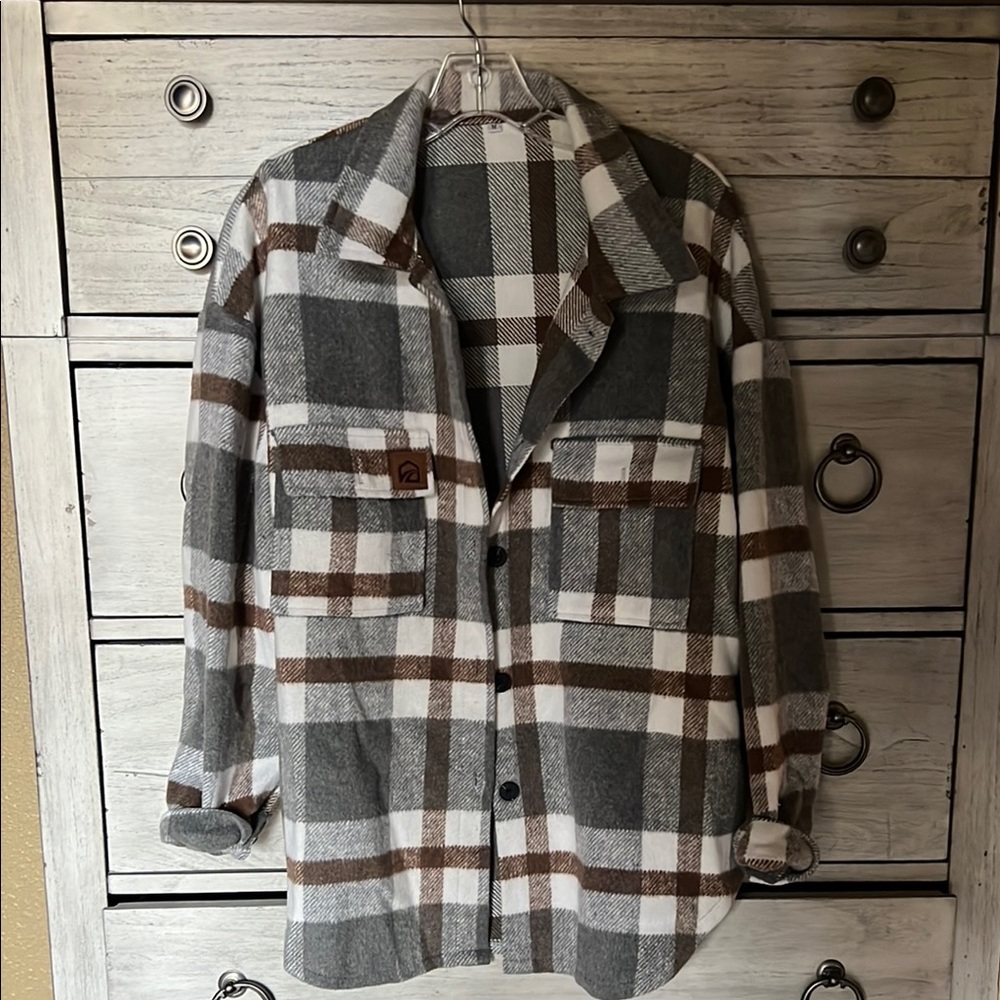 Plaid Flannel Jacket - Gray and Brown